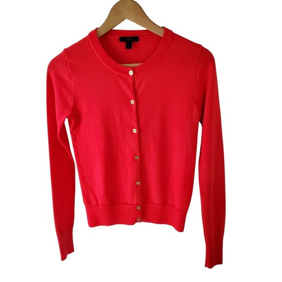 J. Crew Merino Wool Bright Red Cardigan Sweater with Gold Tone Buttons Size XS - Picture 4 of 15